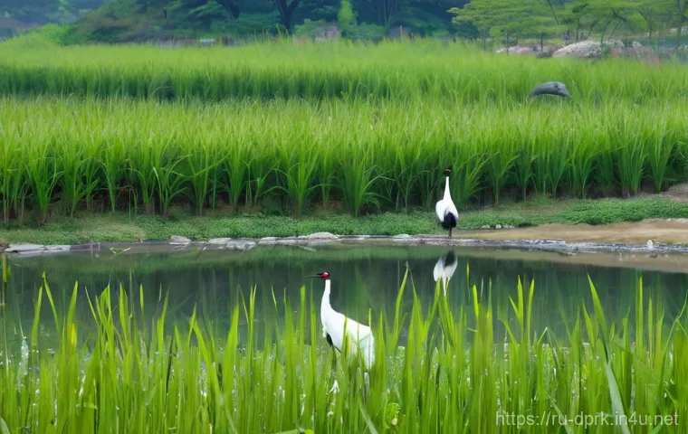 북한의 생태계   멸종 위기 동식물 보호 - Prompt 1: Serene DMZ Wildlife Haven**
