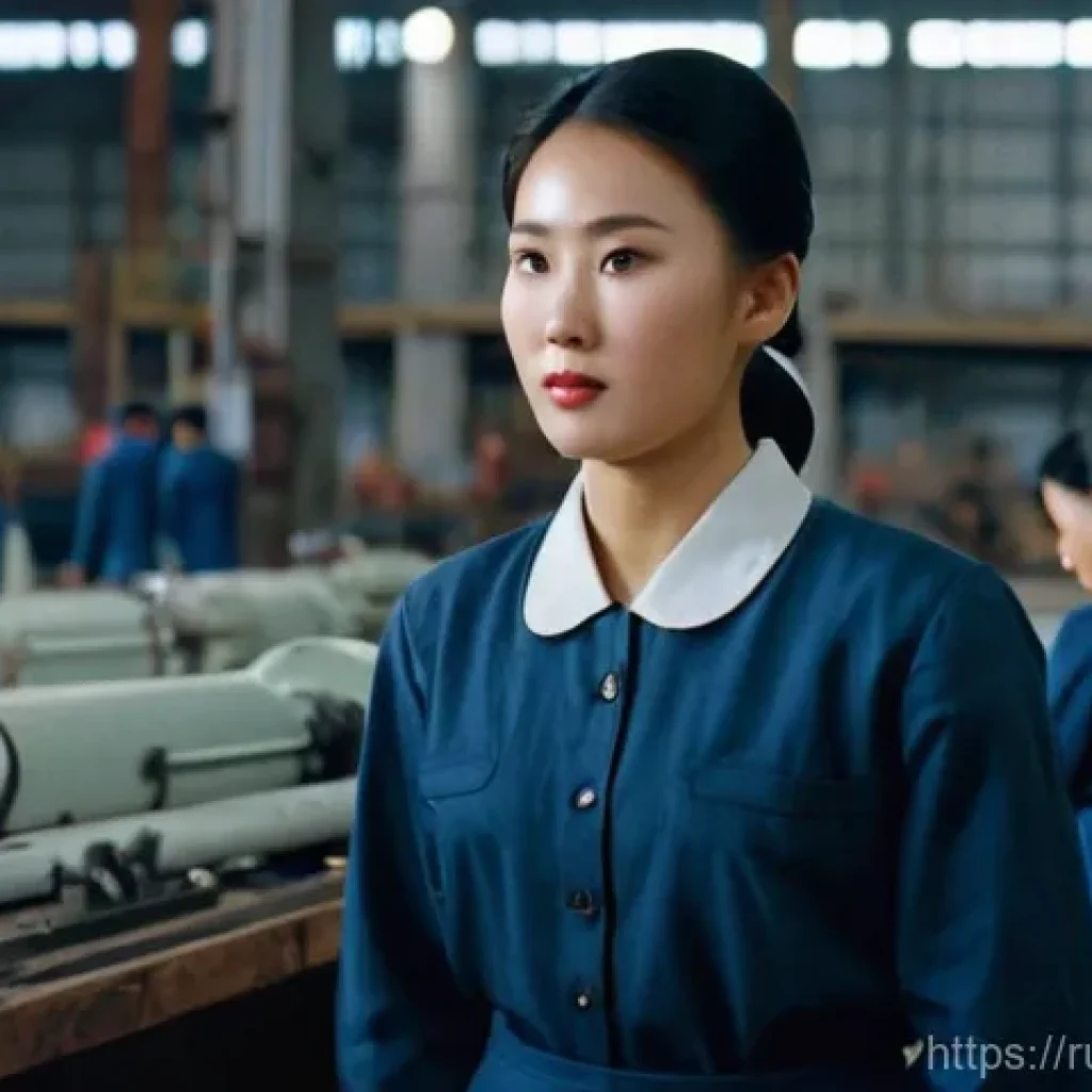 북한의 여성 권리   차별과 개선 노력 - Early Socialist Heroine at the Factory**

A confident and determined young North Korean woman in her...