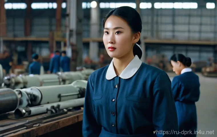 북한의 여성 권리 차별과 개선 노력 - Early Socialist Heroine at the Factory**
A confident and determined young North Korean woman in her...