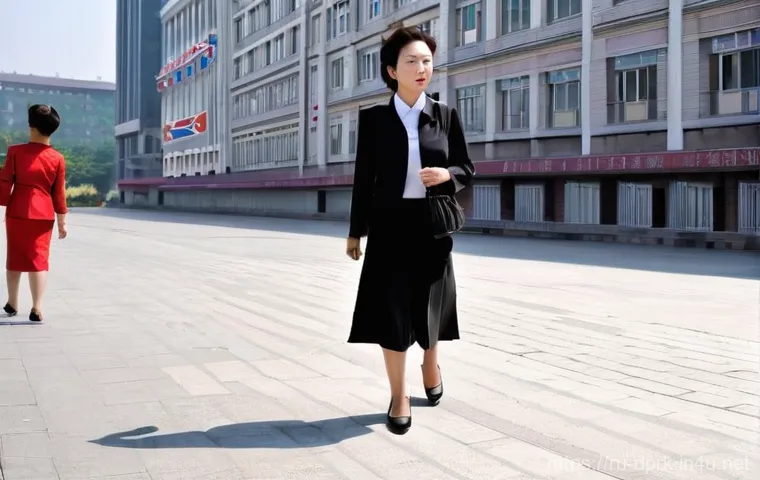 북한의 여성 권리   차별과 개선 노력 - Resilient "Jangmadang" Entrepreneur**

A North Korean woman in her late 30s, exhibiting a resourcefu...