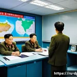 Home 22 북한의 재난 구조 대응 체계 - A detailed scene of a North Korean emergency response command center, featuring a high-ranking offic...