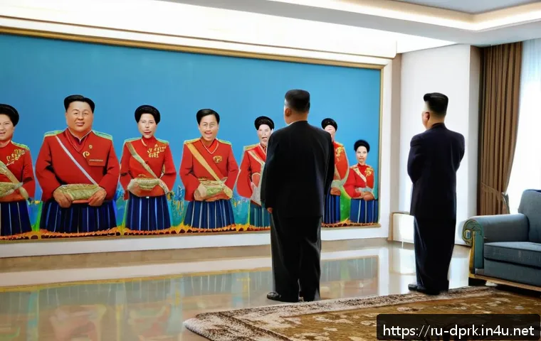 북한의 사회 계급 특권층과 일반 주민 - A detailed scene depicting a high-ranking North Korean party elite family in Pyongyang, inside a spa...